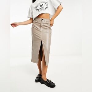 Abercrombie & Fitch Faux Leather Pencil Midi Slit Skirt, Mushroom, Size 31